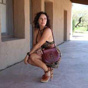 RARE 60s 70s VTG WYLY’s Leather SaddleBag Statement Purse Native Gypsy Boho OOAK